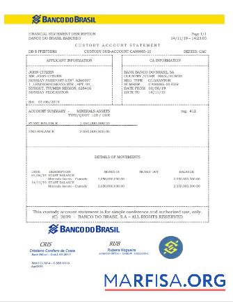 Downloadable Brazil Banco do Brasil bank statement word template